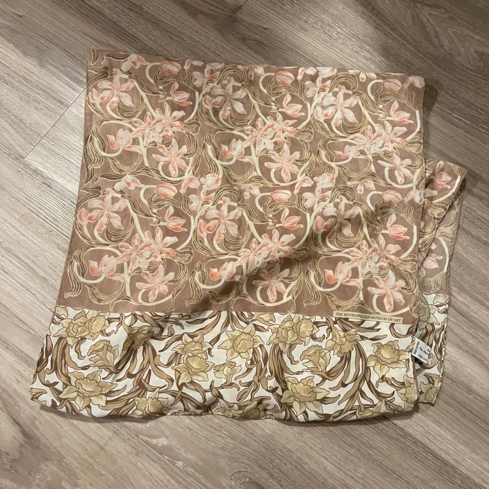 Vintage Silk Shawl Metropolitan Museum of Art Scarf Old Money Cottagecore